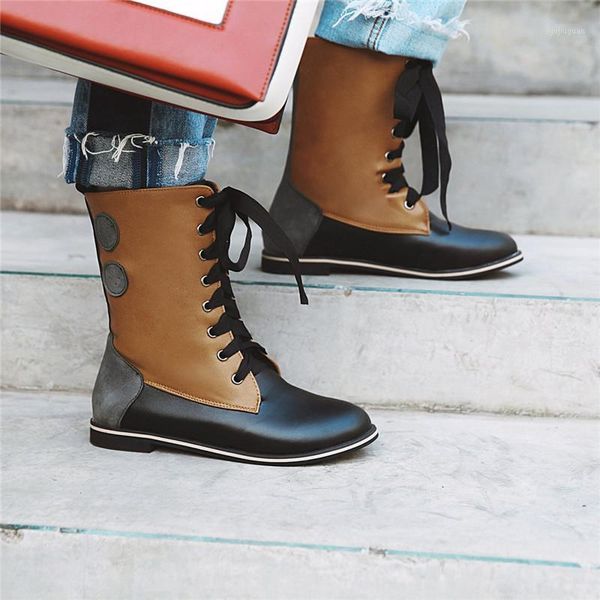 ymechic 2020 autumn patchwork lace up ankle boots for women black brown flat heel cross tied combat boots plus size1
ymechic 2020 autumn patchwork lace up ankle boots for women black brown flat heel cross tied combat boots plus size1