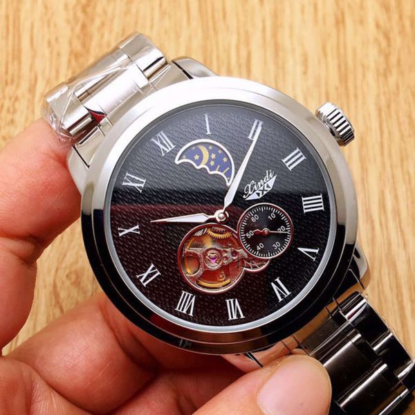 phase flywheel automatic mechanical watch moon solid steel band butterfly button men's watch, Slivery;brown
phase flywheel automatic mechanical watch moon solid steel band butterfly button men's watch, Slivery;brown