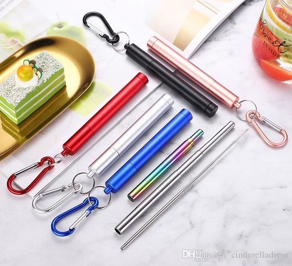 colorful portable reusable folding drinking straws stainless steel metal telescopic foldable straws with aluminum case cleaning brush fy6040
colorful portable reusable folding drinking straws stainless steel metal telescopic foldable straws with aluminum case cleaning brush fy6040