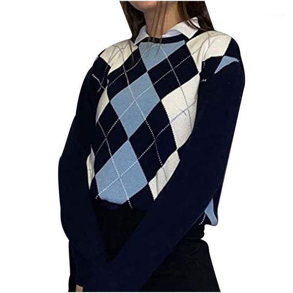 vintage stylish geometric rhombic pullover knitted sweater women fashion long sleeve outwear england style #t2g1, White;black
vintage stylish geometric rhombic pullover knitted sweater women fashion long sleeve outwear england style #t2g1, White;black