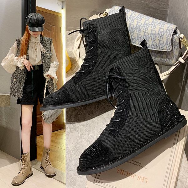 crystal fashion short boots women autumn round toe suede flat boos for women lace-up rubber ankle boots for martin, Black 
crystal fashion short boots women autumn round toe suede flat boos for women lace-up rubber ankle boots for martin, Black