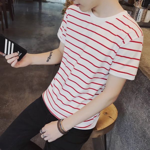 summer short round neck sea soul shirt black and white stripe slim half sleeve t-shirt men's korean fashion, White;black
summer short round neck sea soul shirt black and white stripe slim half sleeve t-shirt men's korean fashion, White;black