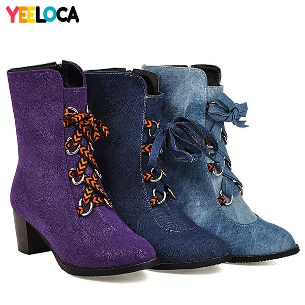 boots yeeloca women winter high heels round toe hoof lace up riband mid calf short plush denim shoes woman, Black
boots yeeloca women winter high heels round toe hoof lace up riband mid calf short plush denim shoes woman, Black