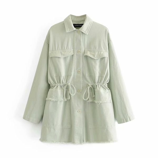 autumn fashion women elastic drawstring waist frayed pockets za green jackets female long sleeve single breasted outwear 201028, Black;brown
autumn fashion women elastic drawstring waist frayed pockets za green jackets female long sleeve single breasted outwear 201028, Black;brown