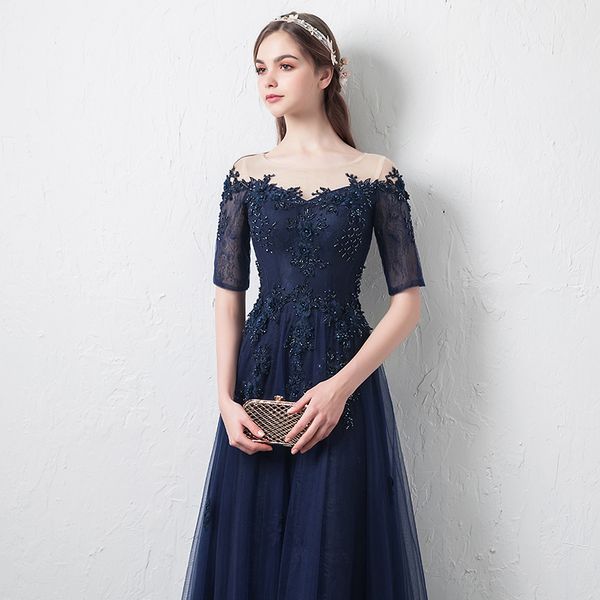 robe de soiree navy blue a line boat neck beading long evening dresses elegant tulle vestido de festa banquet party prom dresses, Black;red
robe de soiree navy blue a line boat neck beading long evening dresses elegant tulle vestido de festa banquet party prom dresses, Black;red