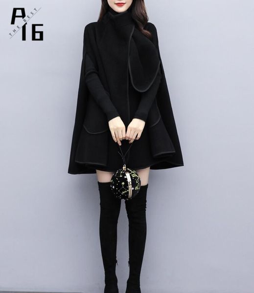 a16 autumn and winter cloak black wool in the long section loose british wind woolen coat female 201102
a16 autumn and winter cloak black wool in the long section loose british wind woolen coat female 201102