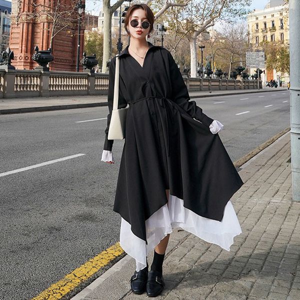 2021 new female dress spring new black contrast loose korean drape couture single-waist breasted fashion dress2u i5a7, Black;gray
2021 new female dress spring new black contrast loose korean drape couture single-waist breasted fashion dress2u i5a7, Black;gray