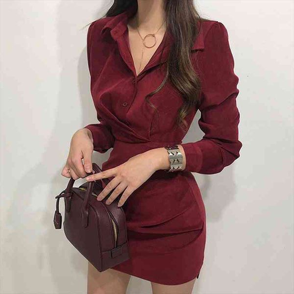 korean chic turn down collar single breast tie vintage dress high waist hip pleat bodycon vestidos solid temperament ropa, Black;gray
korean chic turn down collar single breast tie vintage dress high waist hip pleat bodycon vestidos solid temperament ropa, Black;gray