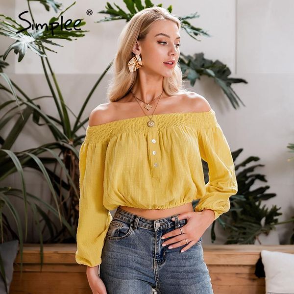 women's blouses & shirts simplee vintage yellow solid women blouse shirt off shoulder crops and summer holiday long sleeve top, White
women's blouses & shirts simplee vintage yellow solid women blouse shirt off shoulder crops and summer holiday long sleeve top, White