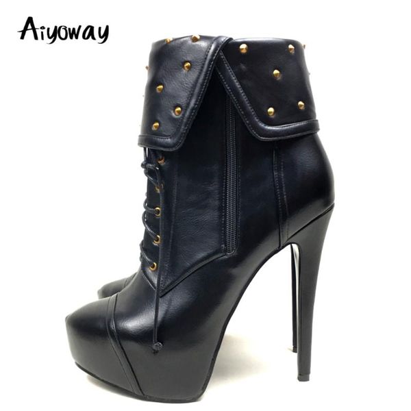 boots aiyoway women ankle autumn winter booties platform high heel studs decorated side zip lace up black us size 5~14
boots aiyoway women ankle autumn winter booties platform high heel studs decorated side zip lace up black us size 5~14