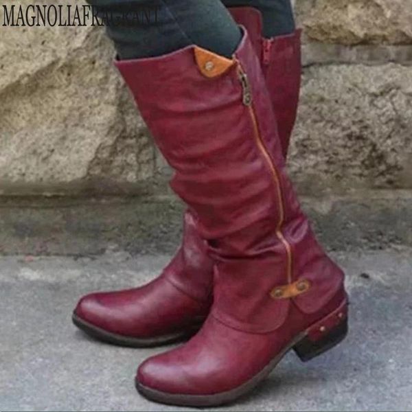 casual women's leather boots side zip knight boots metal decoration round mid-heel women's shoes plus size zapatos de mujer y582, Black 
casual women's leather boots side zip knight boots metal decoration round mid-heel women's shoes plus size zapatos de mujer y582, Black