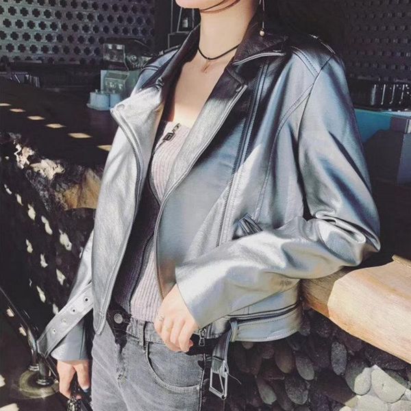 2020 new women autumn winter fake faux leather jackets lady pu silver black pink zippers coats motorcycle outerwear female
2020 new women autumn winter fake faux leather jackets lady pu silver black pink zippers coats motorcycle outerwear female