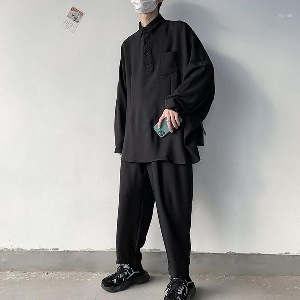 men 2 pieces sets suits shirt pant male women vintage long sleeve loose pullover casual shirt couple streetwear trousers1, White;black
men 2 pieces sets suits shirt pant male women vintage long sleeve loose pullover casual shirt couple streetwear trousers1, White;black