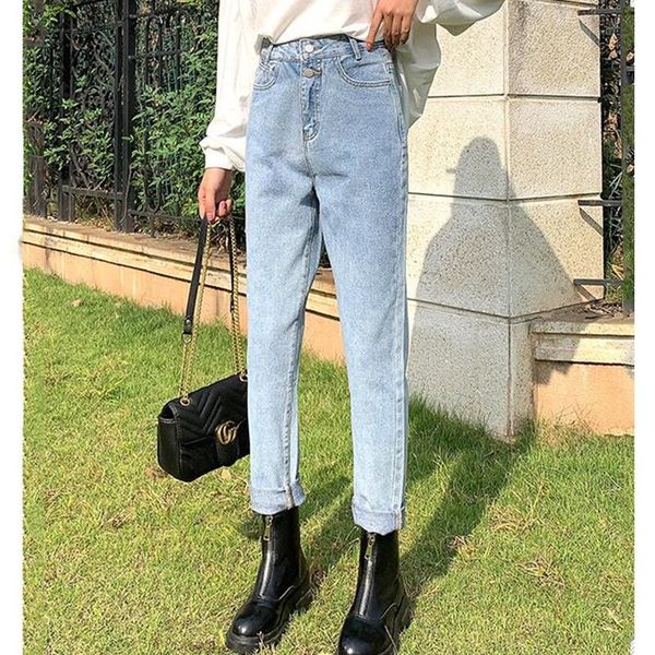 high waist denim jeans harem pants 2020 2 buttons up casual ladies vintage mom jeans washed korean straight leg women, Blue
high waist denim jeans harem pants 2020 2 buttons up casual ladies vintage mom jeans washed korean straight leg women, Blue