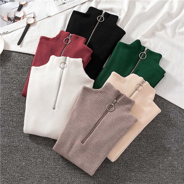 zipper half turtleneck sweater women solid slim autumn winter clothes sueter basic fashion pullovers, White;black
zipper half turtleneck sweater women solid slim autumn winter clothes sueter basic fashion pullovers, White;black
