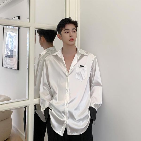 new male streetwear vintage loose dress shirts men silky material college style tie retro fashion casual long sleeve shirts, White;black
new male streetwear vintage loose dress shirts men silky material college style tie retro fashion casual long sleeve shirts, White;black