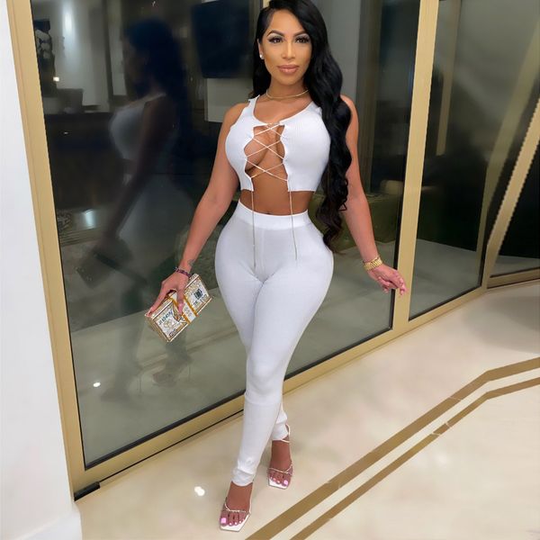 anjamanor 2 two piece pants set hollow out crystal laced crop and leggings matching sets women club outfits d57-ch41 c0122, Gray