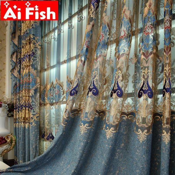 window treatments luxury blue curtains tulle sheer for the living room semi-blackout cloth drapes for the bedroom ap074-301
window treatments luxury blue curtains tulle sheer for the living room semi-blackout cloth drapes for the bedroom ap074-301