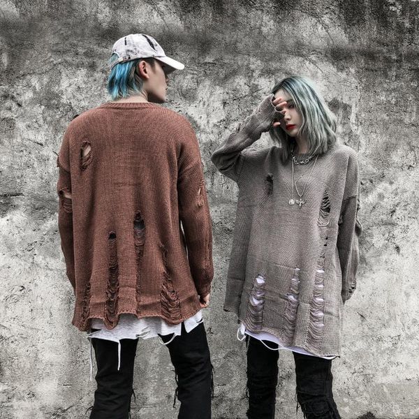 men's sweaters fashion ripped destroyed holes mens knitted pullover sweater hip hop loose distressed streetwear, White;black
men's sweaters fashion ripped destroyed holes mens knitted pullover sweater hip hop loose distressed streetwear, White;black