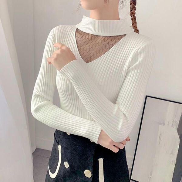 women's sweaters mesh sweater korean fashion solid color half high neck long sleeve women bottoming knitted, White;black
women's sweaters mesh sweater korean fashion solid color half high neck long sleeve women bottoming knitted, White;black