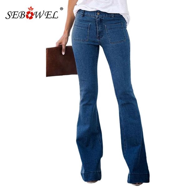 sebowel women's denim flared pants vintage high waist bell bottom female solid casual jeans autumn winter ladies trousers s-xxl, Blue
sebowel women's denim flared pants vintage high waist bell bottom female solid casual jeans autumn winter ladies trousers s-xxl, Blue