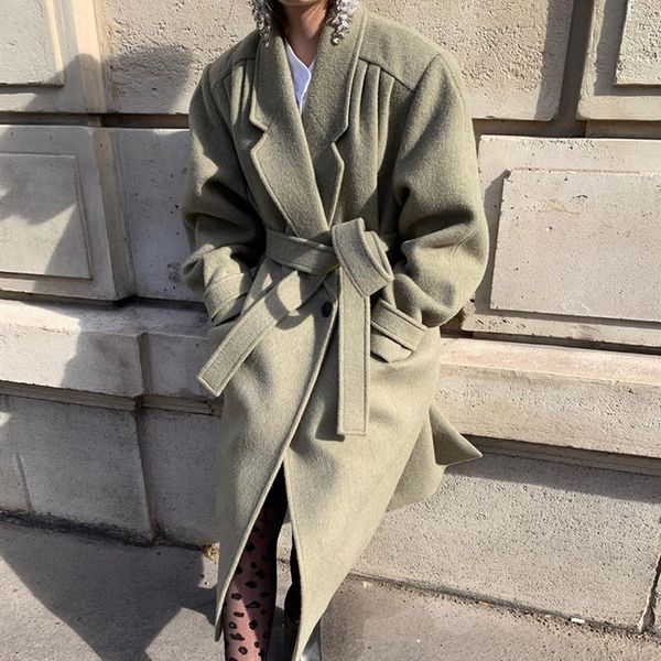 women long woolen coat with belt full sleeve turn down collar loose long wool jackets warm outerwear plus size casaco feminino, Black
women long woolen coat with belt full sleeve turn down collar loose long wool jackets warm outerwear plus size casaco feminino, Black