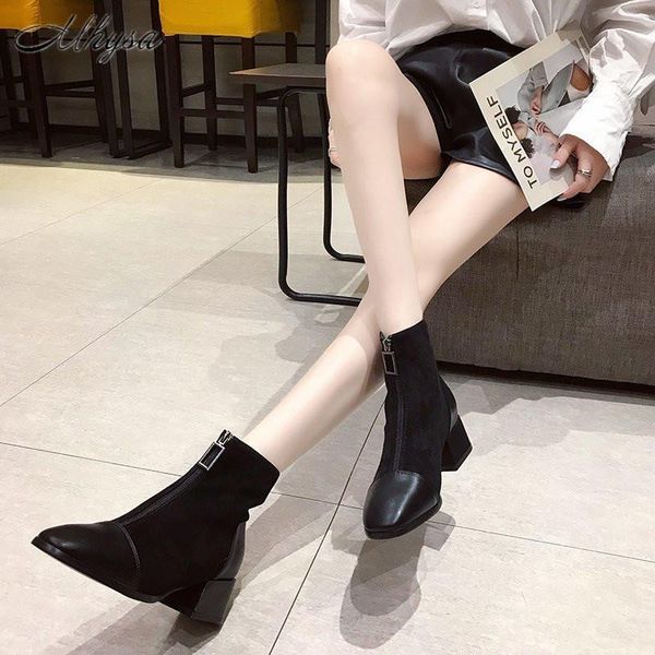 2020 winter women's boots fashion zipper mid-heel ankle boots pointed toe square heel short-tube pu women's botas mujer, Black
2020 winter women's boots fashion zipper mid-heel ankle boots pointed toe square heel short-tube pu women's botas mujer, Black