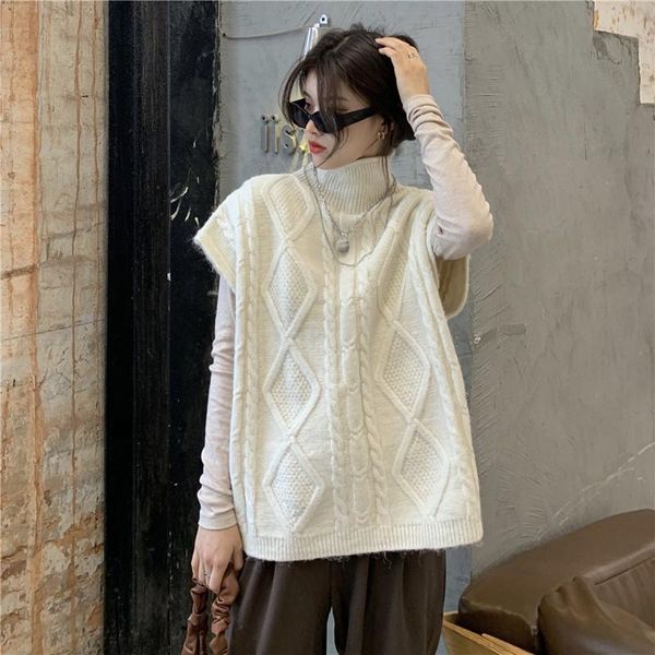 autumn winter turtleneck sleeveless sweater knitted vests for women twist pattern pullover waistcoat loose thick knitwear, Black;white
autumn winter turtleneck sleeveless sweater knitted vests for women twist pattern pullover waistcoat loose thick knitwear, Black;white