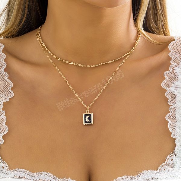 trendy double-deck moon shape pendant necklace for women fashion geometric square enamel gold color link chain necklace jewelry, Silver
trendy double-deck moon shape pendant necklace for women fashion geometric square enamel gold color link chain necklace jewelry, Silver