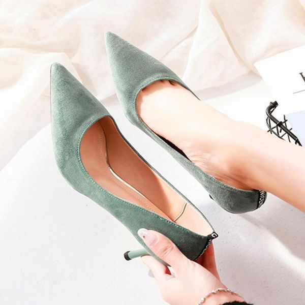 2021 autumn women's high heels green shoes classics pumps office lady pointed toe flock 6cm party shoes slip-on women, Black 
2021 autumn women's high heels green shoes classics pumps office lady pointed toe flock 6cm party shoes slip-on women, Black
