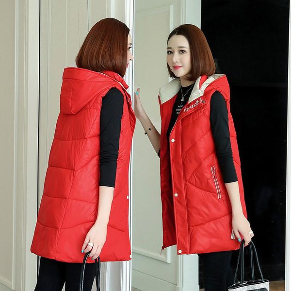 women's vests womens long vest hooded sleeveless jacket down cotton winter waistcoat plus size solid korean autumn women coat gilet fem, Black;white
women's vests womens long vest hooded sleeveless jacket down cotton winter waistcoat plus size solid korean autumn women coat gilet fem, Black;white