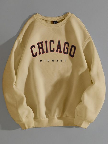 letter graphic drop shoulder thermal pullover 088w#, White;black