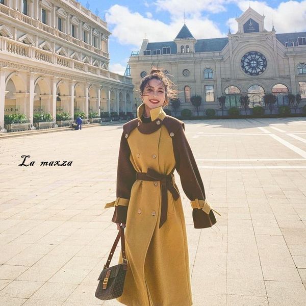 2021 new arrival vintage women coat korean fashion patchwork lace up belt ladies wool coat, Black
2021 new arrival vintage women coat korean fashion patchwork lace up belt ladies wool coat, Black