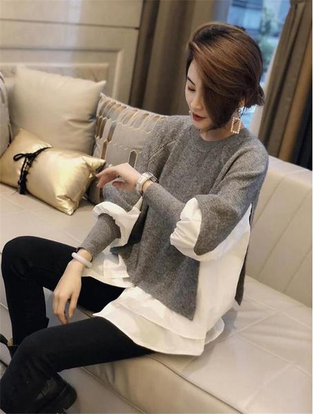 women's polos 2021 4xl plus size clothing fashion hoodies loose pullover patchwork fake two pieces casaco feminino, White
women's polos 2021 4xl plus size clothing fashion hoodies loose pullover patchwork fake two pieces casaco feminino, White