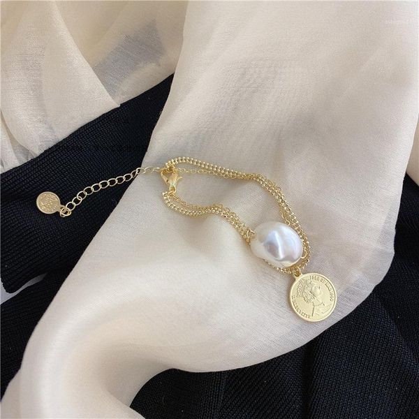 link, chain woogge trendy retro portrait pearl pendant two-layer bracelet for women punk adjustable gold color metal jewelry gifts1, Black
link, chain woogge trendy retro portrait pearl pendant two-layer bracelet for women punk adjustable gold color metal jewelry gifts1, Black