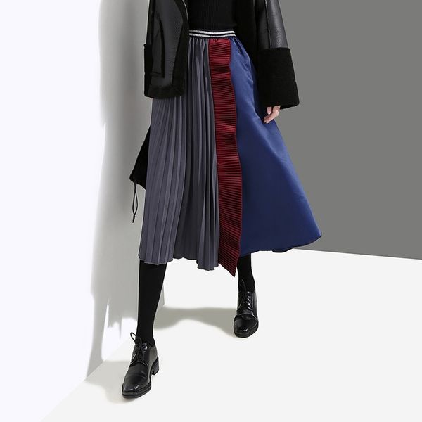 women's european and american skirts ins autumn and winter models all-match high waist stitching pleated a-line skirt, White
women's european and american skirts ins autumn and winter models all-match high waist stitching pleated a-line skirt, White
