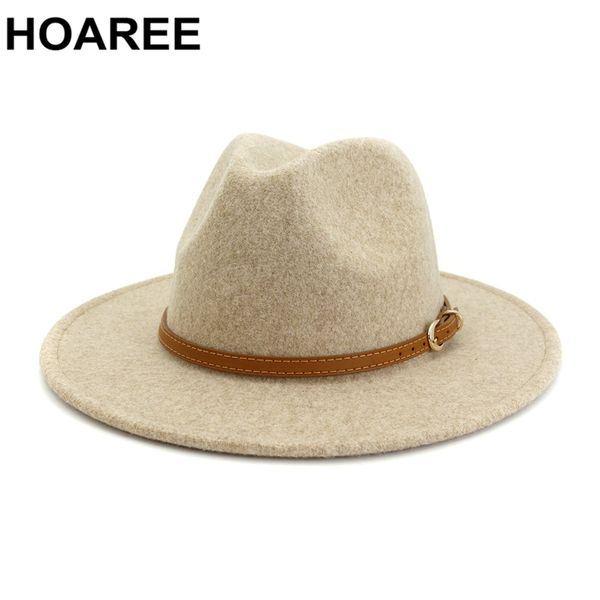 hoaree beige wool fedora hat for woman british style mens fedora hat with belt casual 2021 new fall winter wide brim hat q1216, Blue;gray