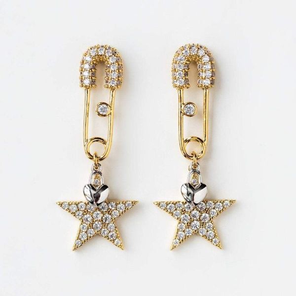 5a iced out bling cubic zirconia cz fashion jewelry unique design safety pin heart star charm earring, Silver
5a iced out bling cubic zirconia cz fashion jewelry unique design safety pin heart star charm earring, Silver