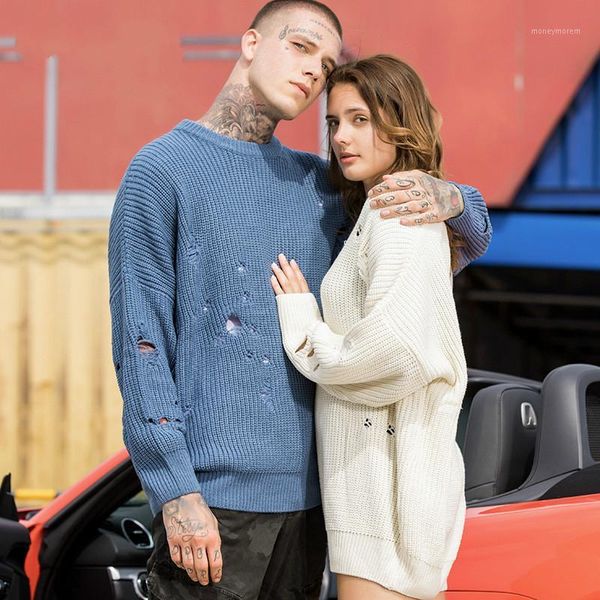 men's sweaters autumn winter men's knitted sweater hip hop costumes loose oversized couple hole boys casual blue knitwear pullover, White;black
men's sweaters autumn winter men's knitted sweater hip hop costumes loose oversized couple hole boys casual blue knitwear pullover, White;black