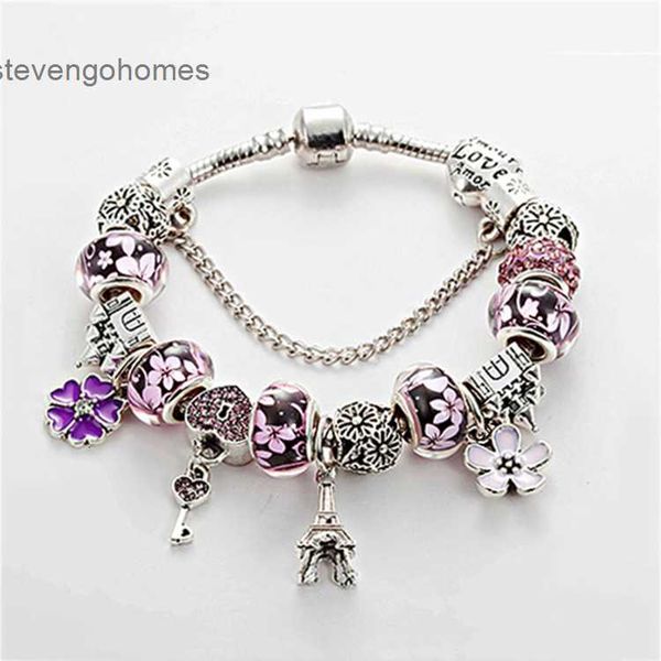 of diy price fashion crystal beaded eiffel tower pendant bracelet, Silver
