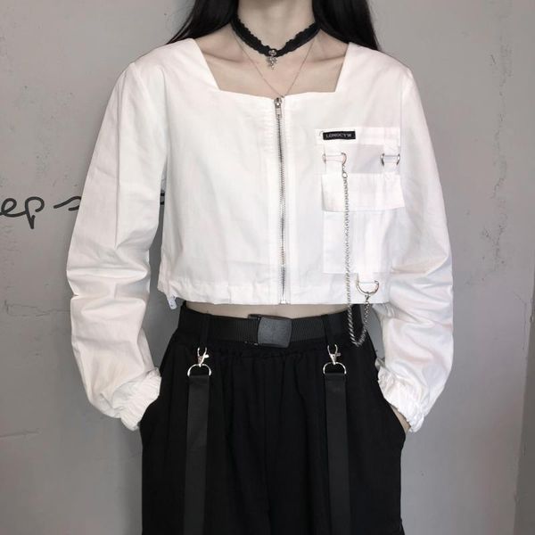 women's blouses & shirts korean fashion spring autumn hip hop punk blouse zipper loose square collar short long sleeve white crop shirt
women's blouses & shirts korean fashion spring autumn hip hop punk blouse zipper loose square collar short long sleeve white crop shirt