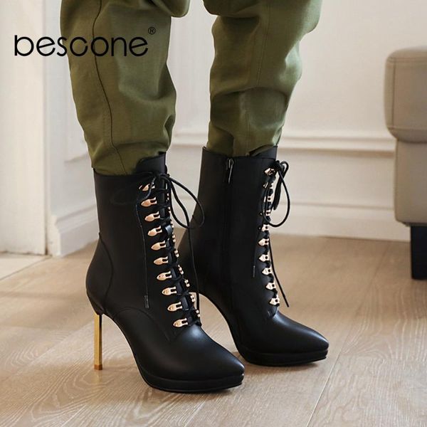 boots bescone autumn ankle pointed toe lace-up decoration zipper women shoes warm winter bo673, Black
boots bescone autumn ankle pointed toe lace-up decoration zipper women shoes warm winter bo673, Black
