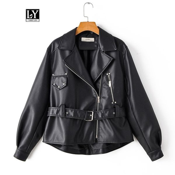 ly varey lin faux soft leather loose short jackets women vintage black pu motorcycle rivet zipper punk overcoat with belt 210201
ly varey lin faux soft leather loose short jackets women vintage black pu motorcycle rivet zipper punk overcoat with belt 210201