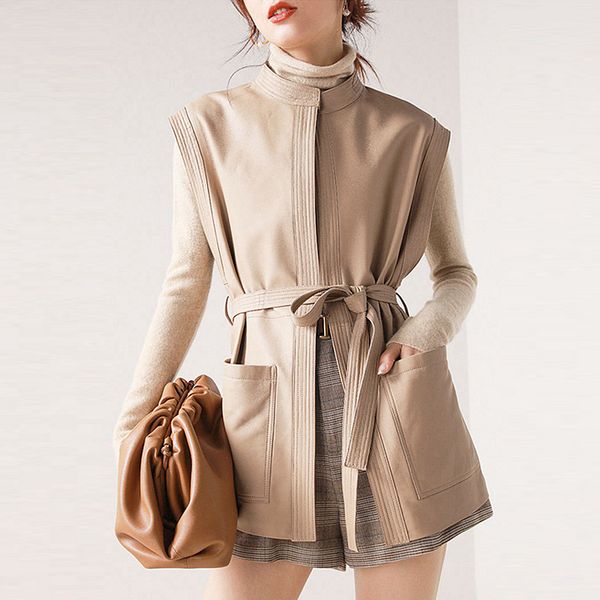 leather sheepskin vest womens classical designs solid lacing belt pockets sleeveless coat 2 colors casual vest new fashion style 1023, Black;white
leather sheepskin vest womens classical designs solid lacing belt pockets sleeveless coat 2 colors casual vest new fashion style 1023, Black;white