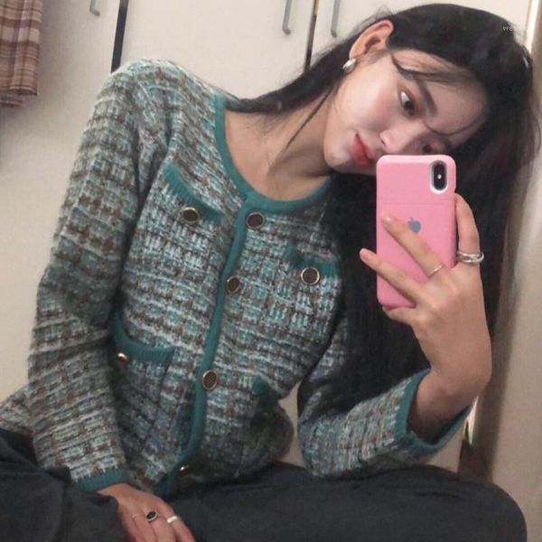 spring 2020 new women retro jacket runway fashion vintage plaid single-breasted chic coat sweater elegant knitted jacket outfits1, Black;brown 
spring 2020 new women retro jacket runway fashion vintage plaid single-breasted chic coat sweater elegant knitted jacket outfits1, Black;brown