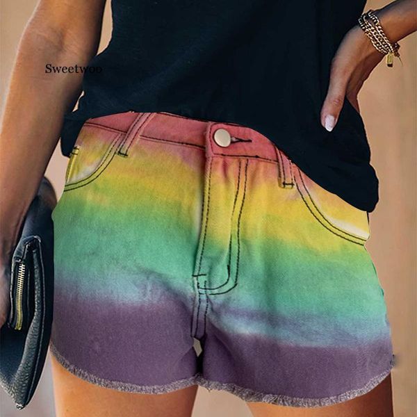 women's shorts fashion rainbow straight slim denim women summer vintage mid waist ripped tassel casual short jeans streetwear, White;black
women's shorts fashion rainbow straight slim denim women summer vintage mid waist ripped tassel casual short jeans streetwear, White;black