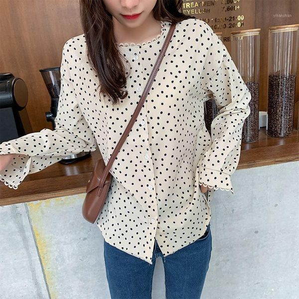 blouse women 2021 summer fashion vintage polka dot round collar long sleeve elegant chiffon shirts women blusas1, White
blouse women 2021 summer fashion vintage polka dot round collar long sleeve elegant chiffon shirts women blusas1, White