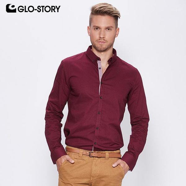 men's dress shirts glo-story shipped from eu men's 2021 casual long sleeve male cotton slim fit wear to work formal shirt 68341, White;black