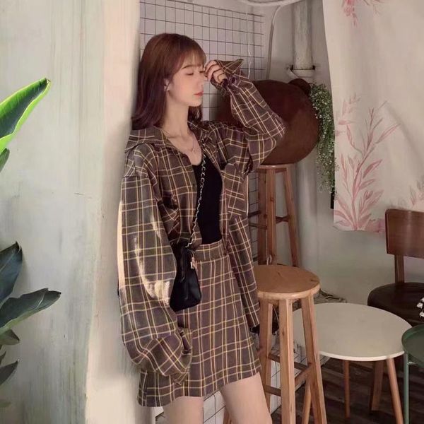 women's suits & blazers suit thick high waist hakama shirt autumn and winter purple brown plaid fall 2021 women blazer jacket for, White;black
women's suits & blazers suit thick high waist hakama shirt autumn and winter purple brown plaid fall 2021 women blazer jacket for, White;black