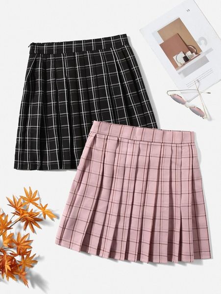 2pcs plaid print pleated skirt y0jl#, Black
2pcs plaid print pleated skirt y0jl#, Black